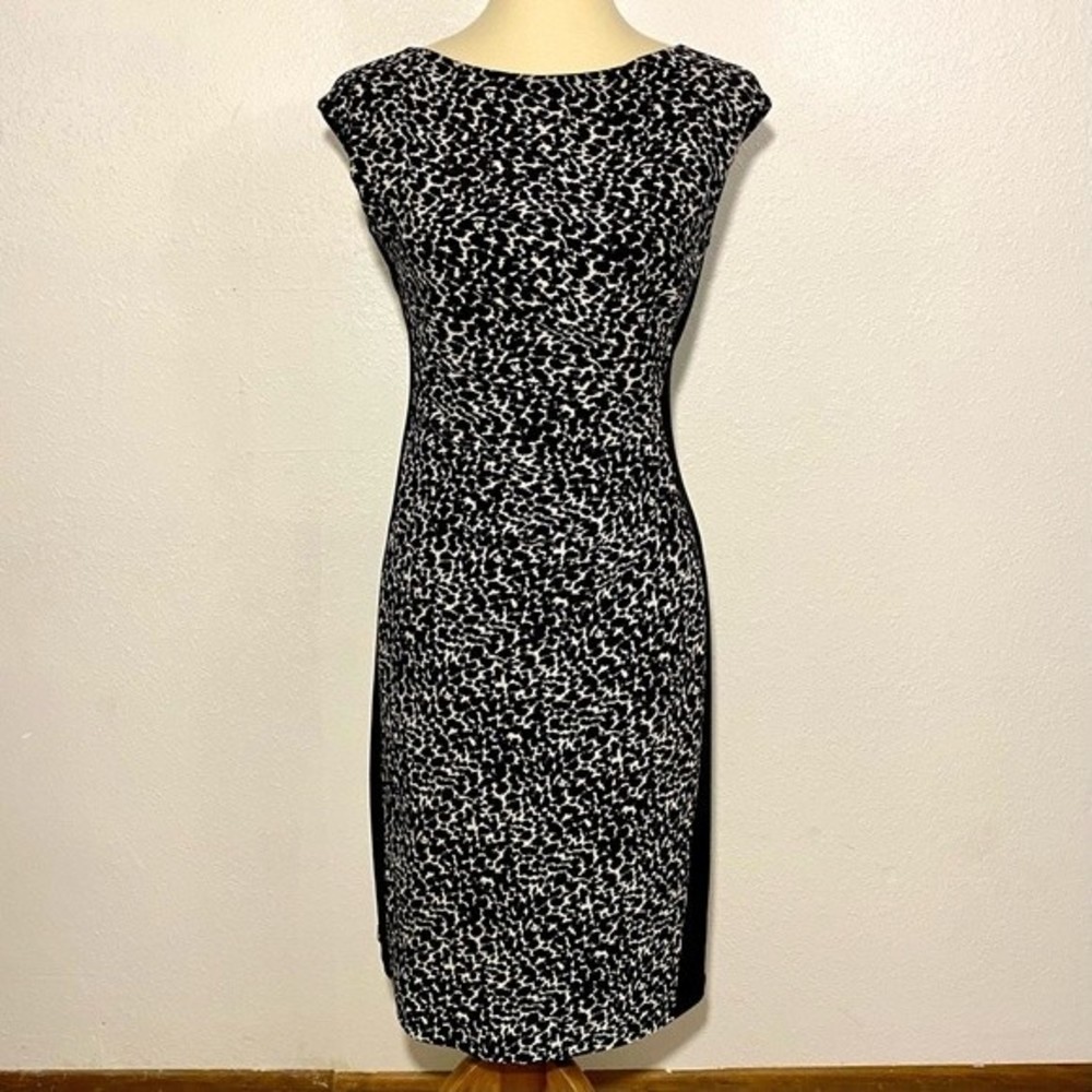 LAUREN Ralph Lauren Animal Print Shift Dress Size 2 Black Cream Jersey Knit